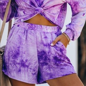 VICI Pocketed Tie Dye Knit Shorts - Violet